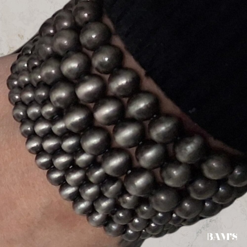 Faux Navajo Pearl Stretch Bracelet Set | Oxidized Silver Boho Southwestern (6) - Picture 2 of 5